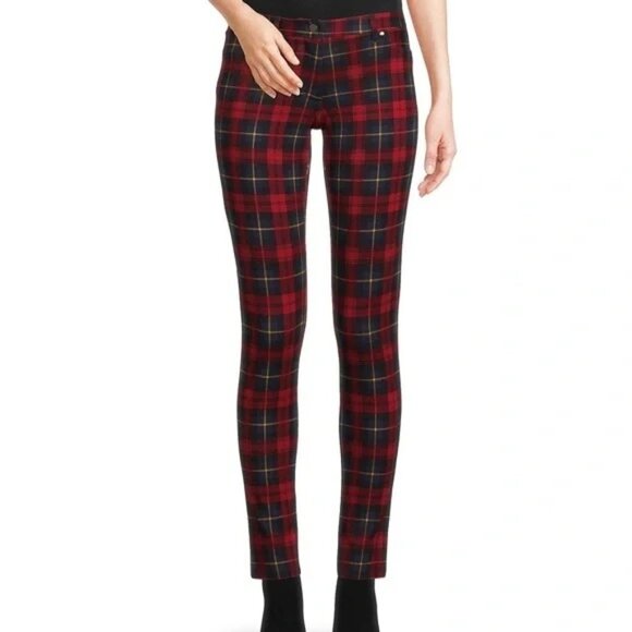J. McLaughlin Becca Leggings Regiment Plaid Size 8 Red & Black Stretch Womens - Picture 4 of 13